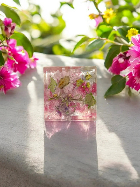Pressed Flower Resin Magnet 2 Inch Square – Handcrafted Botanical Fridge Decor with Glitter Accents | Made in USA Michelle Marie Boutique  Magnet