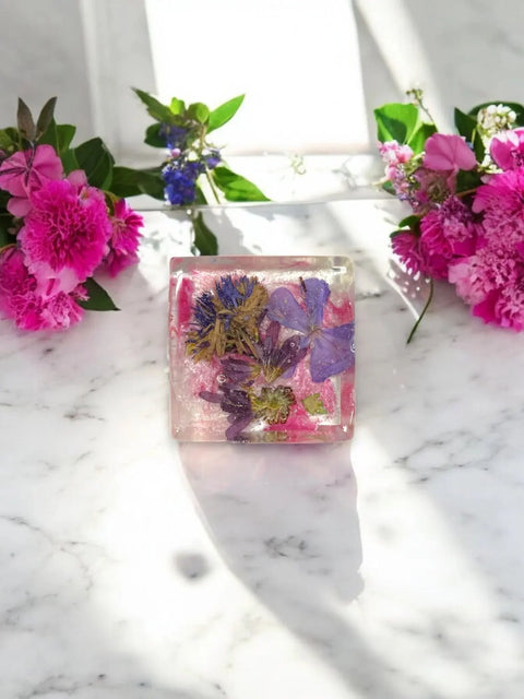 Pressed Flower Resin Magnet 2 Inch Square – Handcrafted Botanical Fridge Decor with Glitter Accents | Made in USA Michelle Marie Boutique  Magnet