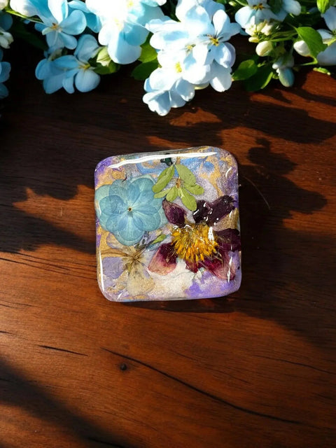 Pressed Flower Resin Magnet 2 Inch Square – Handcrafted Botanical Fridge Decor with Glitter Accents | Made in USA Michelle Marie Boutique  Magnet