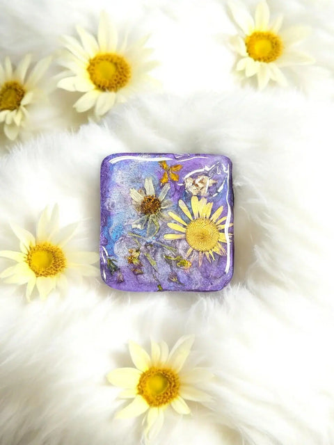 Pressed Flower Resin Magnet 2 Inch Square – Handcrafted Botanical Fridge Decor with Glitter Accents | Made in USA Michelle Marie Boutique  Magnet