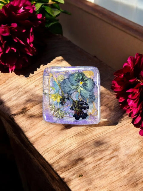 Pressed Flower Resin Magnet 2 Inch Square – Handcrafted Botanical Fridge Decor with Glitter Accents | Made in USA Michelle Marie Boutique  Magnet