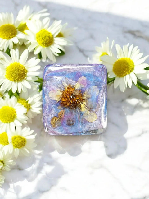 Pressed Flower Resin Magnet 2 Inch Square – Handcrafted Botanical Fridge Decor with Glitter Accents | Made in USA Michelle Marie Boutique  Magnet