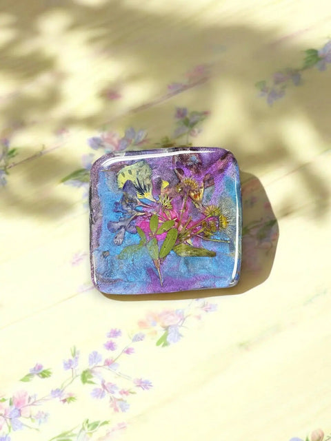 Pressed Flower Resin Magnet 2 Inch Square – Handcrafted Botanical Fridge Decor with Glitter Accents | Made in USA Michelle Marie Boutique  Magnet