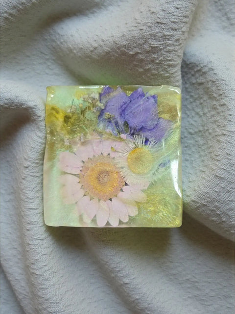 Pressed Flower Resin Magnet 2 Inch Square – Handcrafted Botanical Fridge Decor with Glitter Accents | Made in USA Michelle Marie Boutique  Magnet