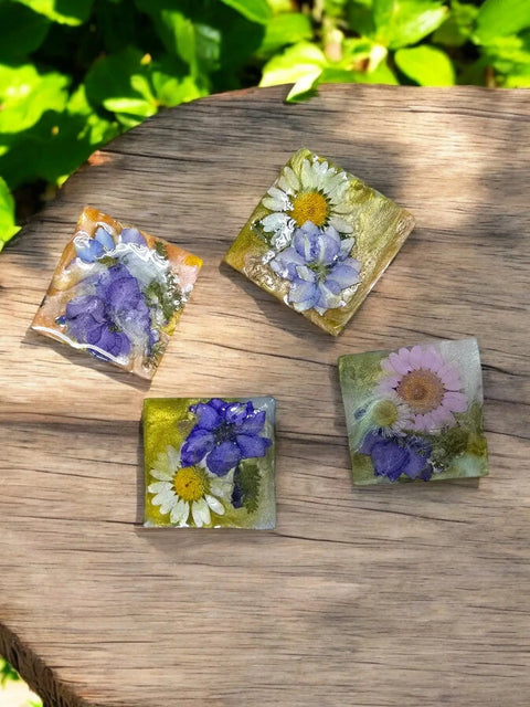 Pressed Flower Resin Magnet 2 Inch Square – Handcrafted Botanical Fridge Decor with Glitter Accents | Made in USA Michelle Marie Boutique  Magnet