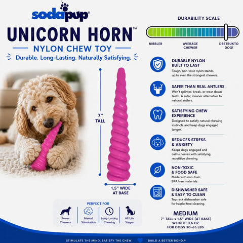 Princess Pack 2-Pack Dog Toy | Pink Glitter Ball + Unicorn Horn Chew Toy | USA Made SodaPup  Dog Toy Bundles