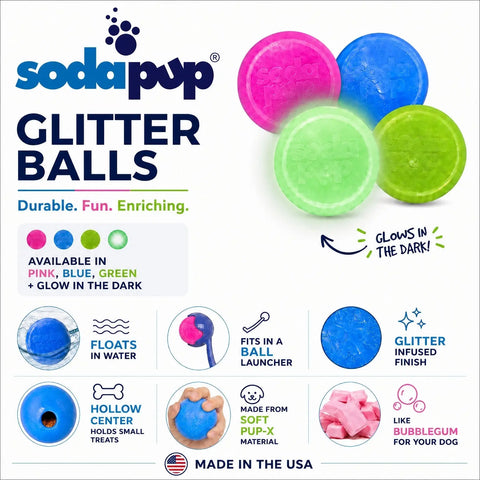 Princess Pack 2-Pack Dog Toy | Pink Glitter Ball + Unicorn Horn Chew Toy | USA Made SodaPup  Dog Toy Bundles