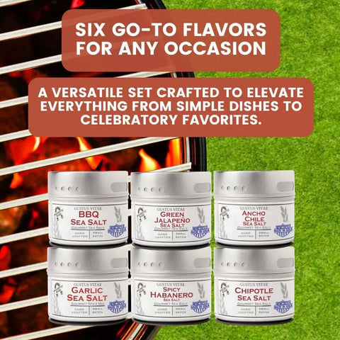 Pro Series BBQ & Grilling Sea Salts Gift Box | Gift Packaged Sea Salts Collection | Set of 6 Gustus Vitae  Collections & Gift Sets