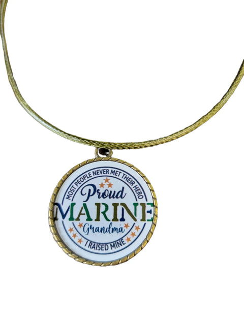 Proud Marine Grandma Pendant Necklace 1.25 Inch – Adjustable Chain Jewelry Gift | Handcrafted Marine Corps Support Michelle Marie Boutique  Necklace