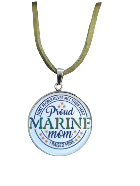 Proud Marine Mom Pendant Necklace 1.25 Inch Adjustable Chain – Licensed Military Jewelry | Made in USA Michelle Marie Boutique  Necklace