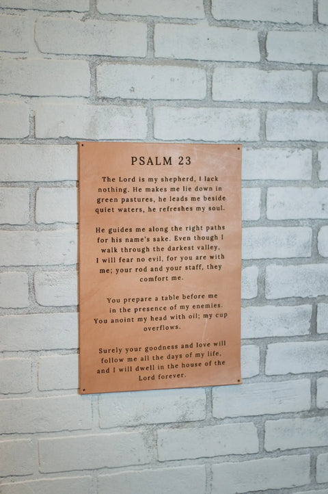 Psalm 23 Full-Grain Leather Wall Art – Rustic Bible Verse Decor | Made in USA Urban Southern 