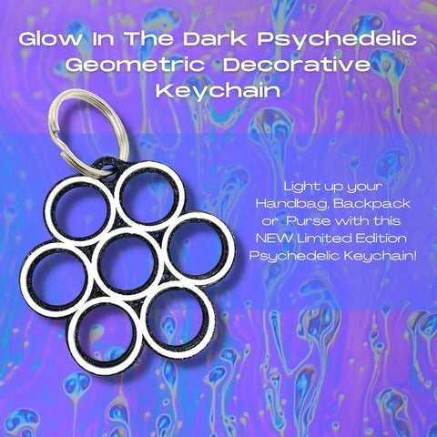 Psychedelic Geometric Decorative Keychain - Black & Glow in the Dark - Made in USA Chatelet Manufacturing 