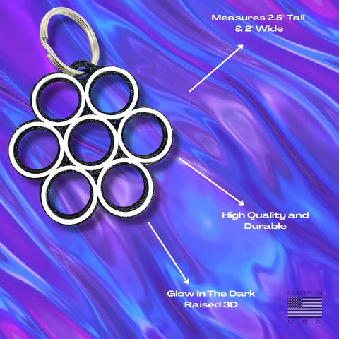 Psychedelic Geometric Decorative Keychain - Black & Glow in the Dark - Made in USA Chatelet Manufacturing 