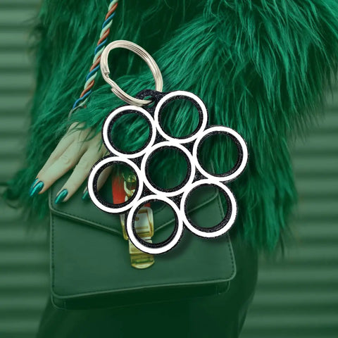 Psychedelic Geometric Decorative Keychain - Black & Glow in the Dark - Made in USA Chatelet Manufacturing 