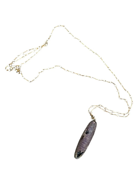 Purple Druzy Crystal Pendant Necklace – Natural Stone with White Sparkles on Gold Chain | Made in USA by Michelle Marie Boutique Michelle Marie Boutique  Pendant Necklace