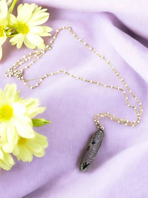 Purple Druzy Crystal Pendant Necklace – Natural Stone with White Sparkles on Gold Chain | Made in USA by Michelle Marie Boutique Michelle Marie Boutique  Pendant Necklace