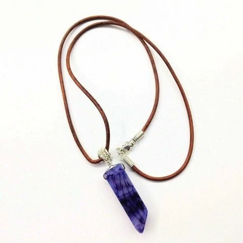 Purple Dyed Crackle Agate Point Pendant Necklace – Silver Wrapped Leather Cord | Made in USA Alexa Martha Designs  Necklace