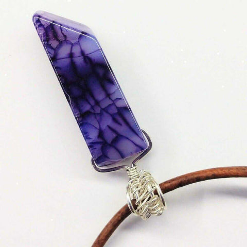 Purple Dyed Crackle Agate Point Pendant Necklace – Silver Wrapped Leather Cord | Made in USA Alexa Martha Designs  Necklace