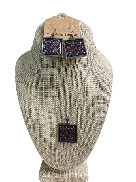 Purple Geometric Pattern Sterling Silver Necklace and Earrings Set – Lightweight Jewelry Gift | Made in USA Michelle Marie Boutique  Jewelry Set
