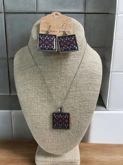 Purple Geometric Pattern Sterling Silver Necklace and Earrings Set – Lightweight Jewelry Gift | Made in USA Michelle Marie Boutique  Jewelry Set