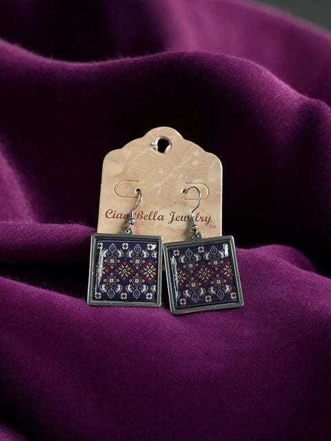 Purple Geometric Pattern Sterling Silver Necklace and Earrings Set – Lightweight Jewelry Gift | Made in USA Michelle Marie Boutique  Jewelry Set