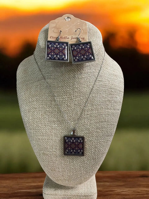 Purple Geometric Pattern Sterling Silver Necklace and Earrings Set – Lightweight Jewelry Gift | Made in USA Michelle Marie Boutique  Jewelry Set
