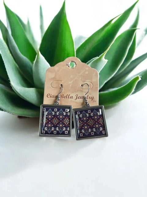 Purple Geometric Pattern Sterling Silver Necklace and Earrings Set – Lightweight Jewelry Gift | Made in USA Michelle Marie Boutique  Jewelry Set