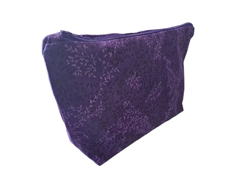 Purple Leaf Print Makeup Bag Set – Small to Large Cosmetic Pouches with Zipper – Handmade USA Cotton Travel Organizer Frances Farm & Craft  Cosmetic bags