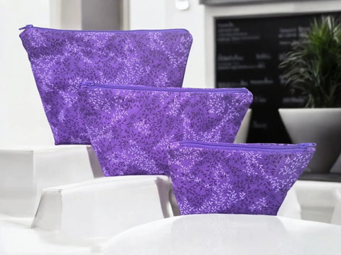Purple With Leaves - Makeup Bag/ Cosmetic Pouch (Different Sizes) Frances Farm & Craft  Cosmetic bags