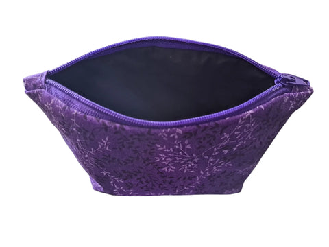 Purple With Leaves - Makeup Bag/ Cosmetic Pouch (Different Sizes) Frances Farm & Craft  Cosmetic bags