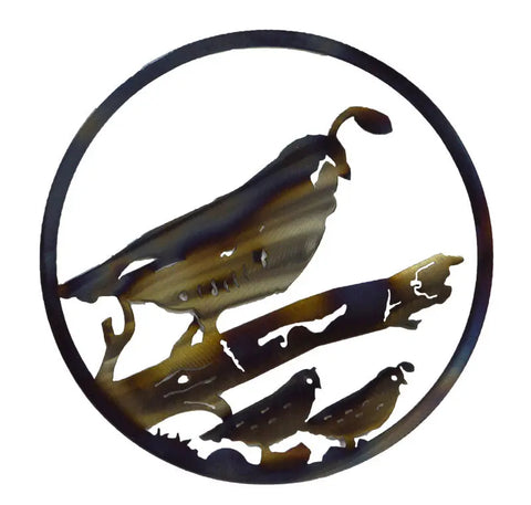 Quail Wall Art – Rustic Metal Circle Nature Decor | Handmade in USA Veteran-Owned Knights Home Decor  item