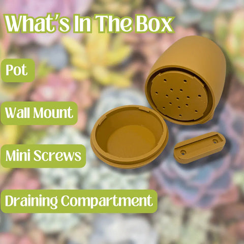 Displayed: Chatelet Manufacturing Quilted Design Wall Planter Premium Collection with hidden drip tray, wall mount, and mini screws. Labels show what’s included: planter, mount, screws, drip tray—perfect for indoor gardening.