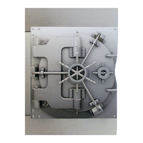 A sturdy metal vault door symbolizes the advanced security and RFID protection you get with Rogue Industries RFID Blocking Passport Sleeves.