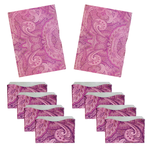 Eight small tissue packs and two large paisley-designed packages are displayed on a white background—ideal to pair with Rogue Industries RFID Blocking Package of Credit Card Sleeves/Passport Sleeves for enhanced identity theft protection.