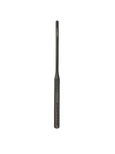The Grace USA RS-7 Individual Punch features a long, narrow shaft and a textured handle, ideal for driving pins out of holes. This American-made gunsmithing tool is shown standing upright against a white background.