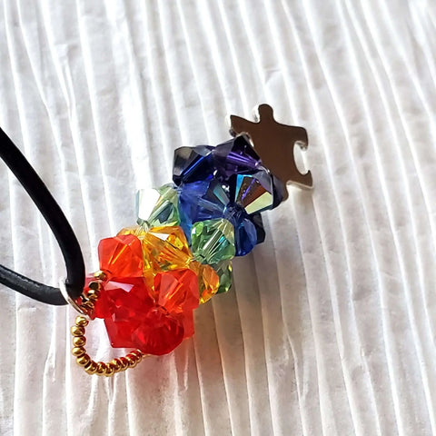 Rainbow Crystal Autism Awareness Necklace – Handcrafted Pendant – Made in USA Alexa Martha Designs  Necklace