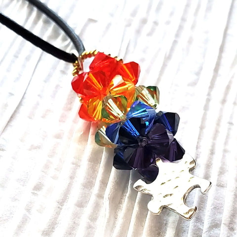 Rainbow Crystal Autism Awareness Necklace – Handcrafted Pendant – Made in USA Alexa Martha Designs  Necklace