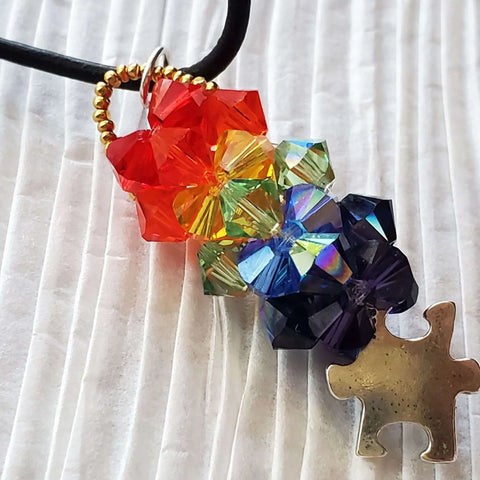 Rainbow Crystal Autism Awareness Necklace – Handcrafted Pendant – Made in USA Alexa Martha Designs  Necklace