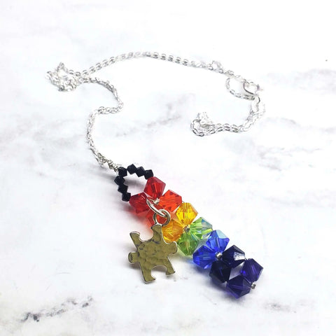 Rainbow Crystal Autism Awareness Puzzle Piece Bar Necklace – Handcrafted Jewelry | Made in USA Alexa Martha Designs  Necklace