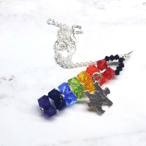 Rainbow Crystal Autism Awareness Puzzle Piece Bar Necklace – Handcrafted Jewelry | Made in USA Alexa Martha Designs  Necklace