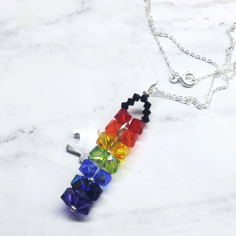 Rainbow Crystal Autism Awareness Puzzle Piece Bar Necklace – Handcrafted Jewelry | Made in USA Alexa Martha Designs  Necklace
