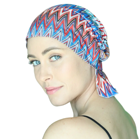 Rainbow Geo Stripe Jersey Knit Chemo Beanie – Slip-On Headcover | Made in USA - Louisa Chemo Beanies®  B2Customer