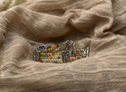 Rainbow Jasper Triple Strand Gemstone Bracelet – Adjustable Toggle Clasp | Handmade Jewelry Made in USA Michelle Marie Boutique  Bracelet