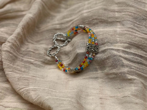 Rainbow Jasper Triple Strand Gemstone Bracelet – Adjustable Toggle Clasp | Handmade Jewelry Made in USA Michelle Marie Boutique  Bracelet