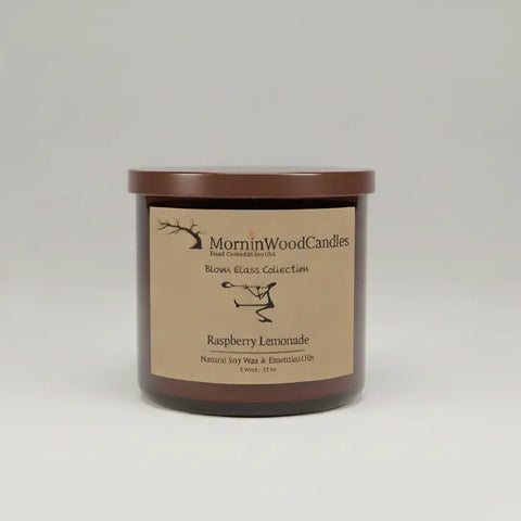 Raspberry Lemonade Scented Soy Candle 3-Wick – 17 oz Hand-Blown Glass Jar | Made in USA MorninWood Candles  3 Wick Candle