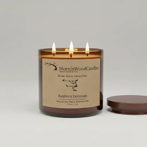Raspberry Lemonade Scented Soy Candle 3-Wick – 17 oz Hand-Blown Glass Jar | Made in USA MorninWood Candles  3 Wick Candle