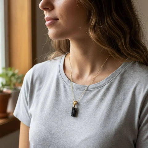 Raw Black Tourmaline Pendant Necklace – 14K Gold-Filled Wire Wrap | Made in USA Alexa Martha Designs  Necklace