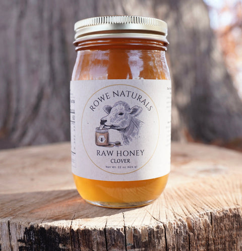 Raw Clover Honey 22 Oz Jar – Unfiltered Natural Sweetener – Rowe Naturals | Made in USA Rowe Naturals  Raw Honey