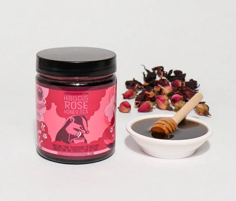 Raw Hibiscus Rose Honey Blend 12oz – Floral Infused Artisanal Honey | Made in USA Honey Badgers Bee Farm  All natural Tea