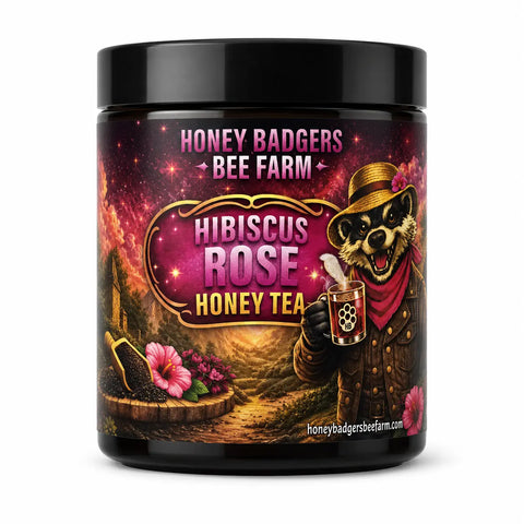 Raw Hibiscus Rose Honey Blend 12oz – Floral Infused Artisanal Honey | Made in USA Honey Badgers Bee Farm  All natural Tea